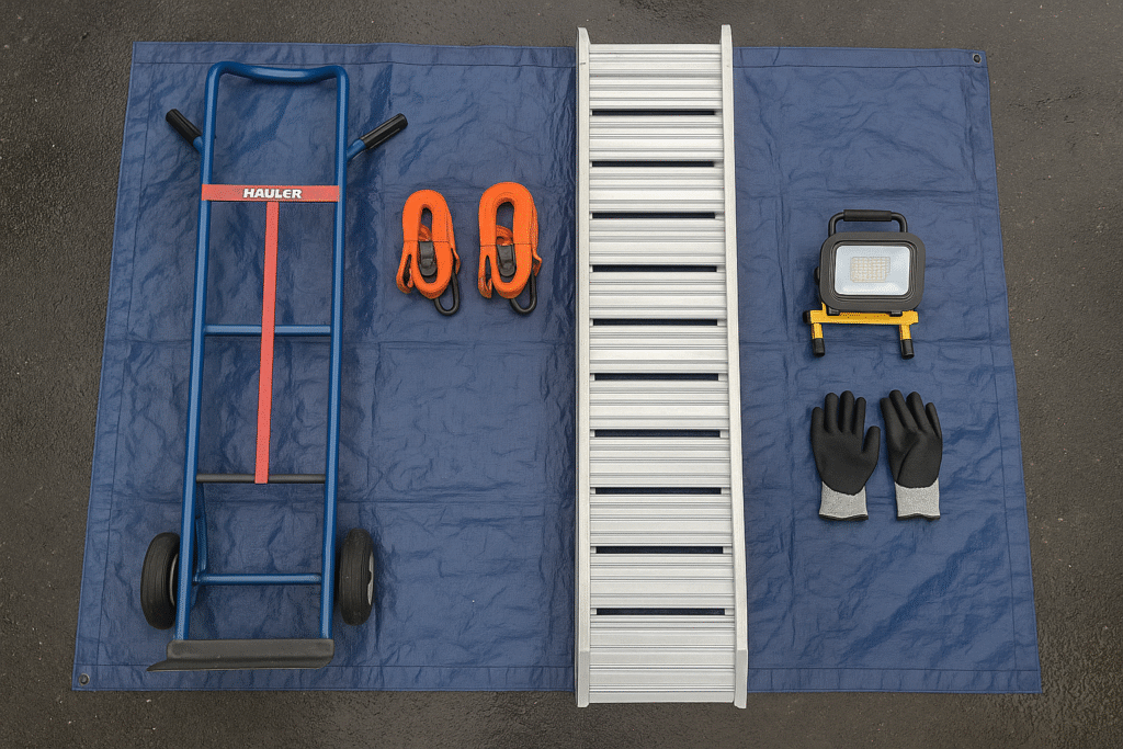Essential junk hauling tools for Surrey conditions laid out for visual reference