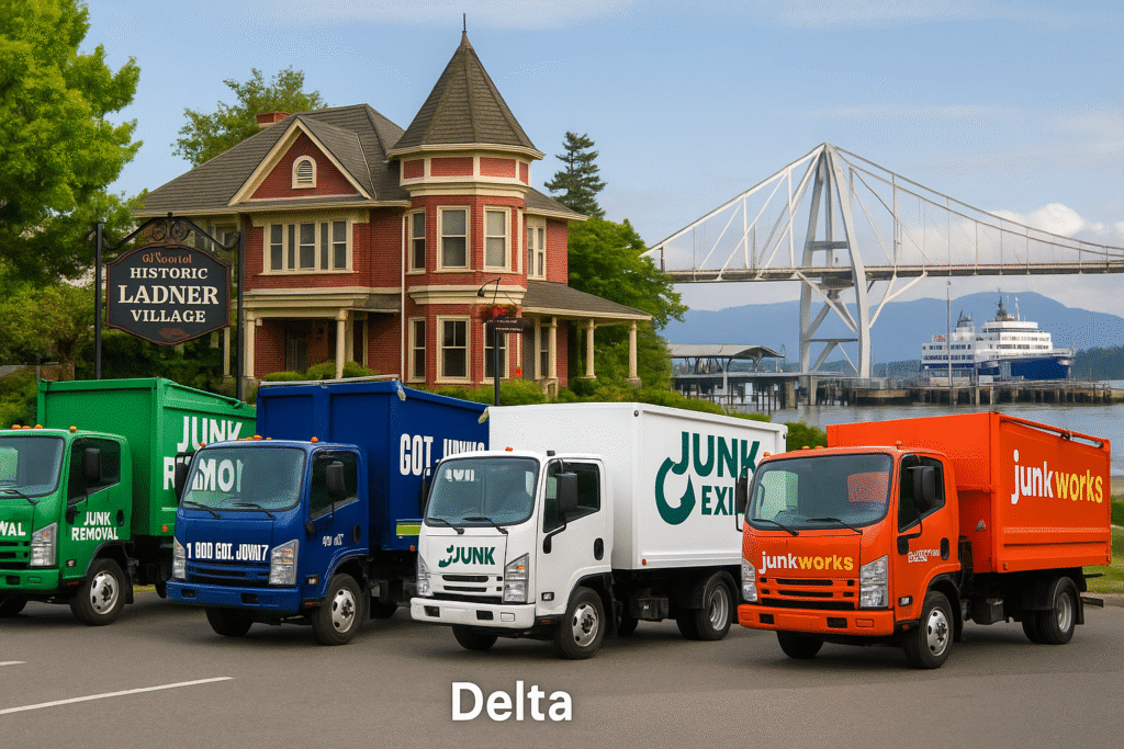 Complete Guide to Junk Removal & Recycling in Delta, BC π β»οΈ 2 Branded junk removal trucks from top rated companies operating across Delta BC