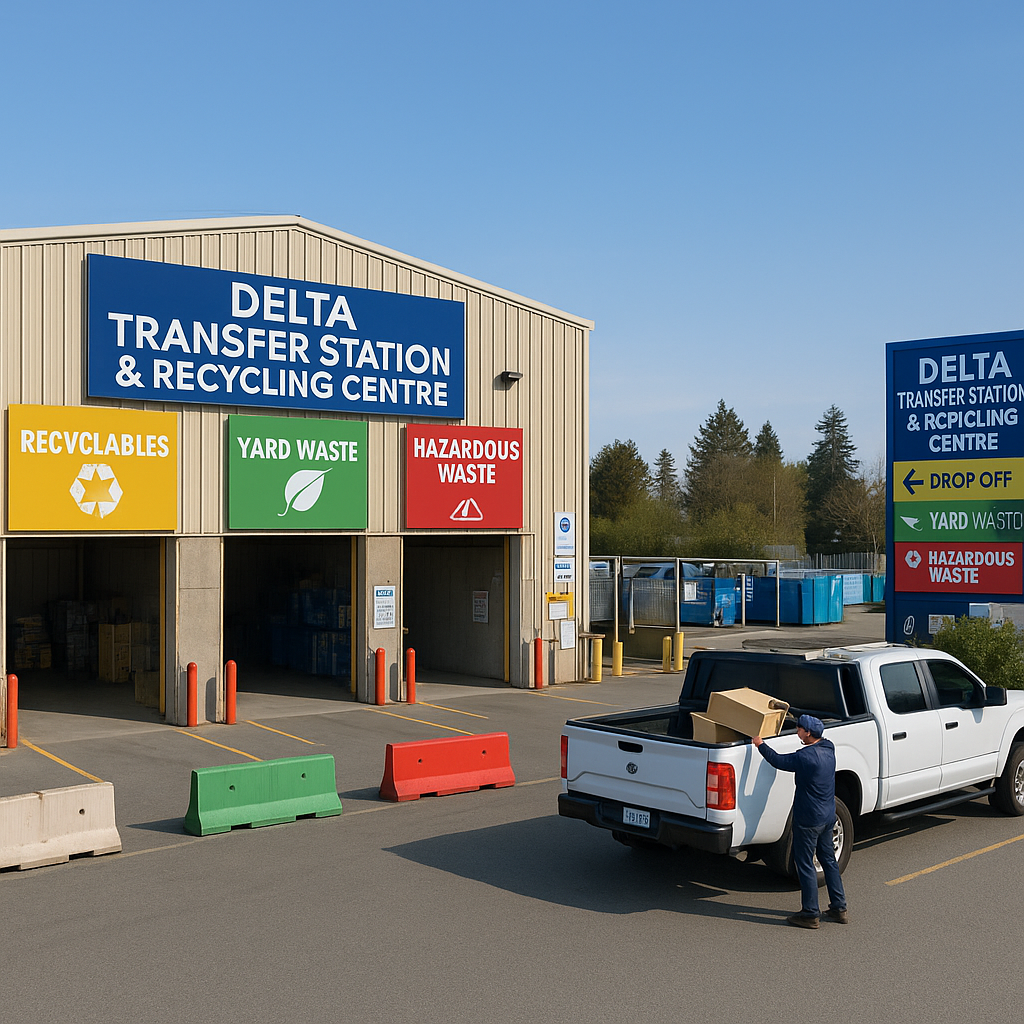 Complete Guide to Junk Removal & Recycling in Delta, BC π β»οΈ 3 Delta Transfer Station and Recycling Centre with drop off zones and signage