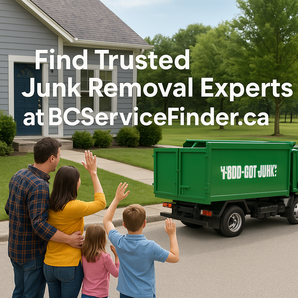 Family waving goodbye to junk removal truck after successful cleanout in Surrey