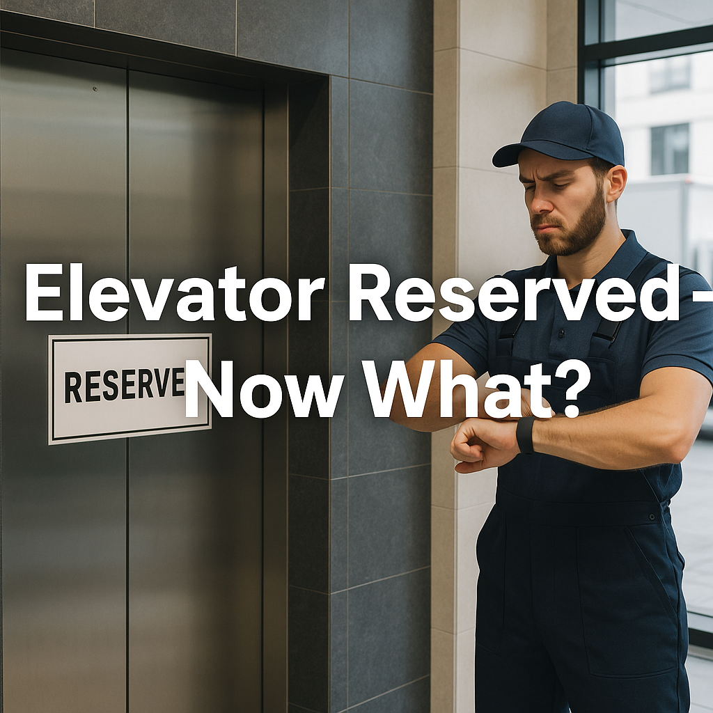 Frustrated mover realizing the elevator is reserved in a Whalley Surrey condo building