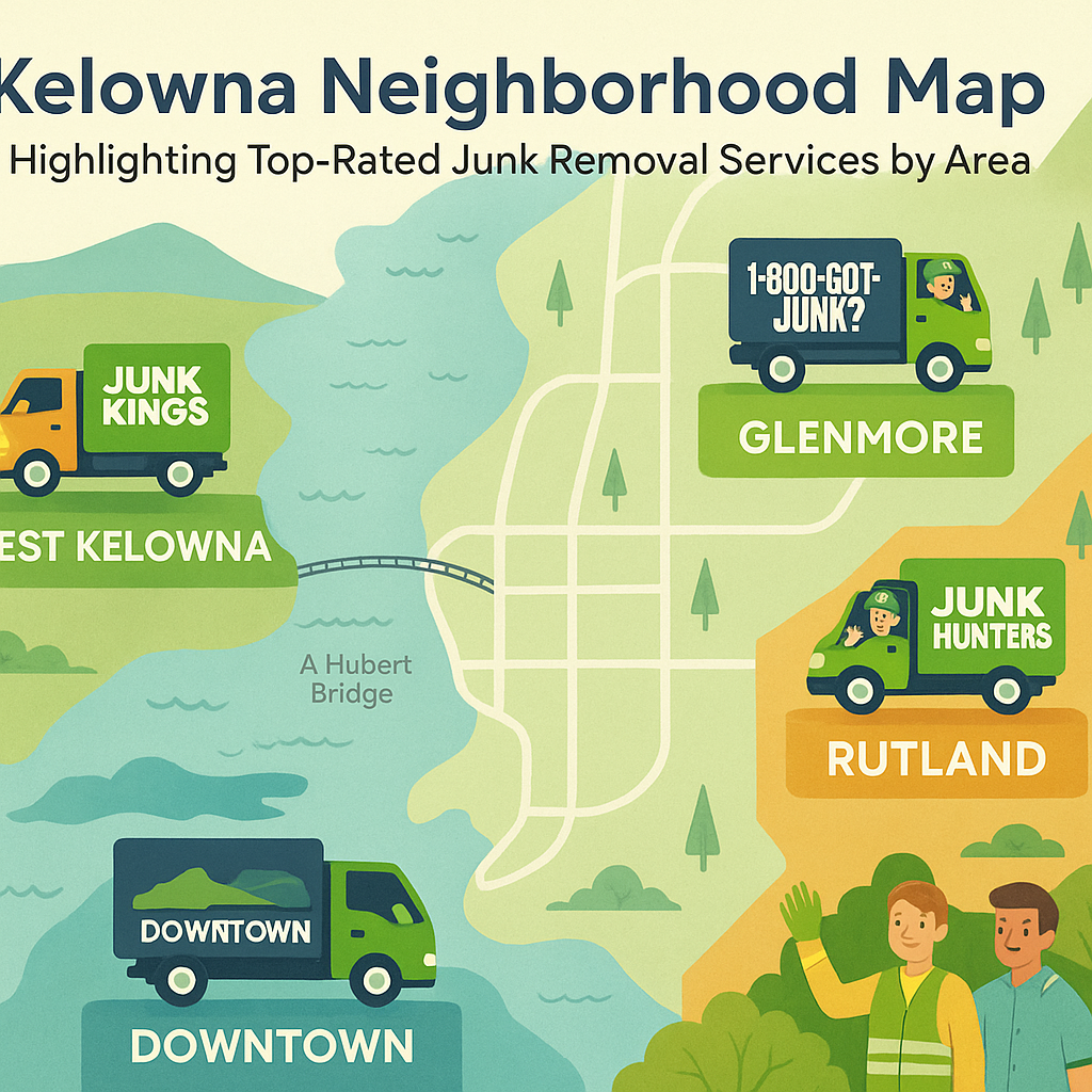 Kelowna neighborhood map highlighting top rated junk removal services by area