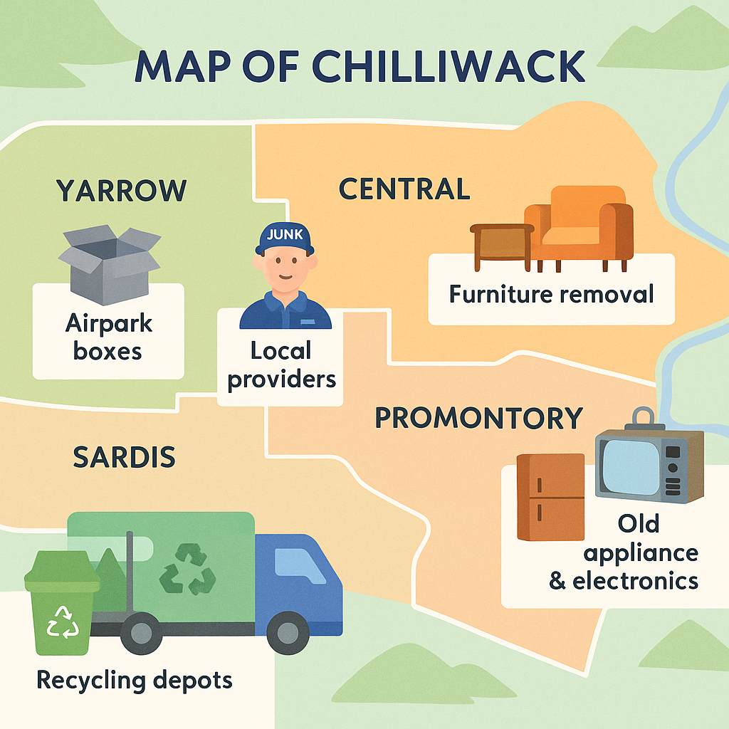 ποΈ The Complete Guide to Junk Removal & Recycling in Chilliwack, BC: Your Local Expert Resource 4 Map of Chilliwack with neighborhood specific junk removal tips and provider coverage