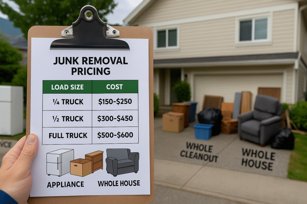 ποΈ The Complete Guide to Junk Removal & Recycling in Mission, BC (2025) 1 Pricing breakdown for junk removal services in Mission showing different load sizes and items