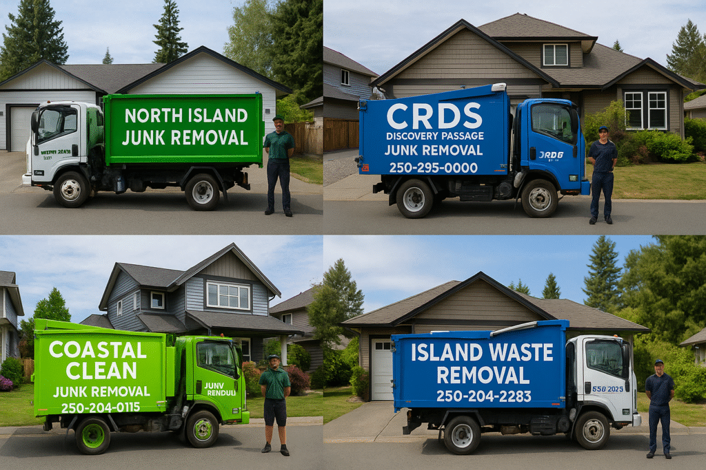 ποΈ Complete Guide to Junk Removal & Recycling in Campbell River, BC (2025) 2 Top Campbell River junk removal trucks parked in different neighborhoods showcasing branding