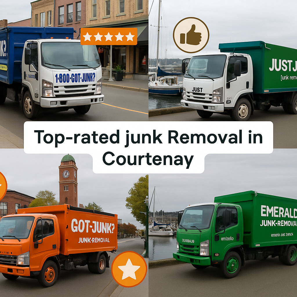 Top rated junk removal company trucks in Courtenay with review ratings near local landmarks