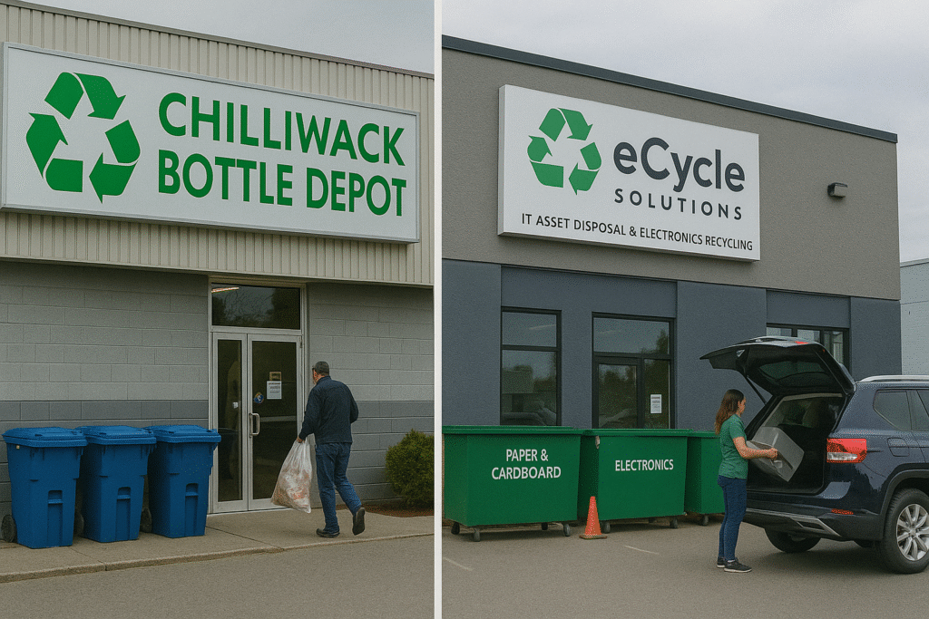 ποΈ The Complete Guide to Junk Removal & Recycling in Chilliwack, BC: Your Local Expert Resource 3 Top recycling centers in Chilliwack with visible signage and recycling bins for various materials