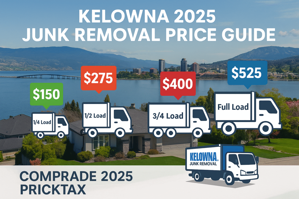 Visual price breakdown of junk removal services in Kelowna with local imagery