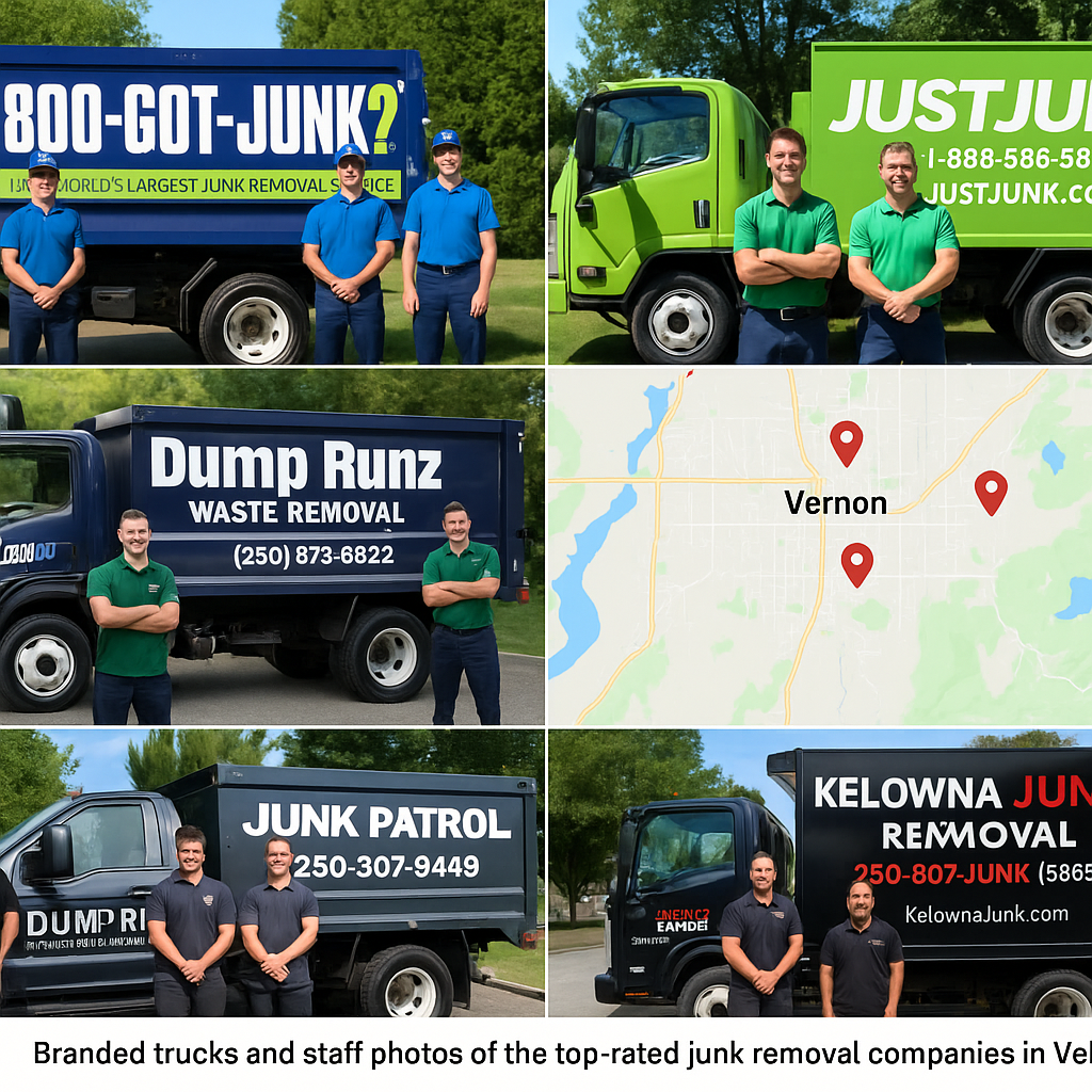 Complete Guide to Junk Removal & Recycling in Vernon, BC ποΈβ»οΈ 1 Branded trucks and staff photos of the top rated junk removal companies in Vernon BC