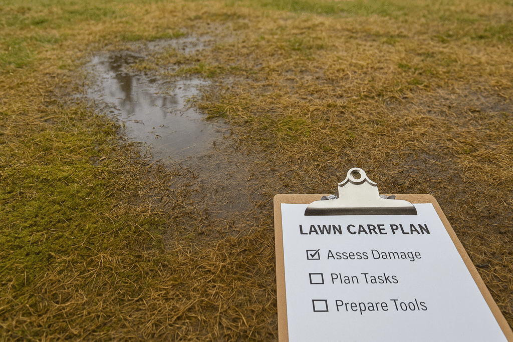 Your Complete BC Lawn Care Calendar: Month-by-Month Guide to a Perfect Yard All Year Round π± 2 A British Columbia lawn in February with visible winter damage and early planning in progress.