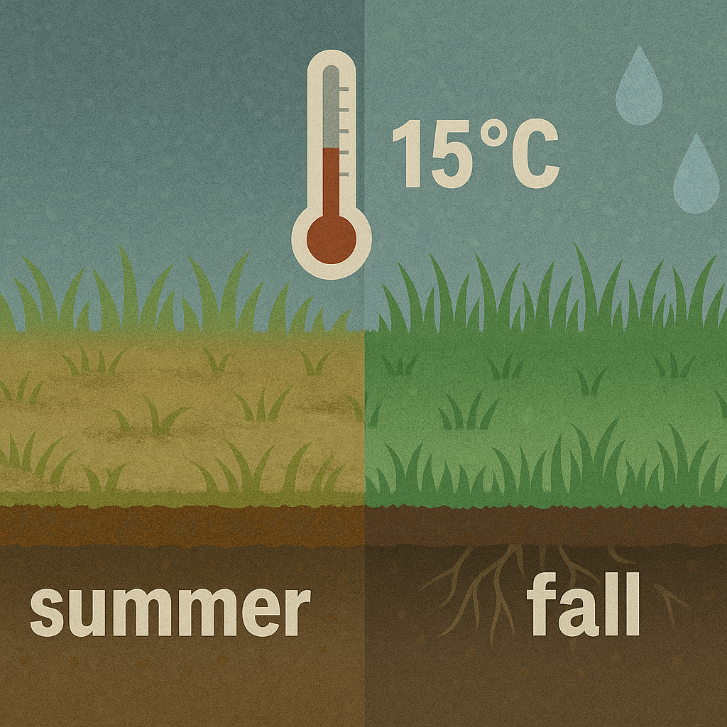 Why Fall Is the Best Time to Aerate and Overseed Your Lawn in BC π 1 Comparison of summer-stressed and fall-recovering BC lawn highlighting ideal aeration conditions in autumn.
