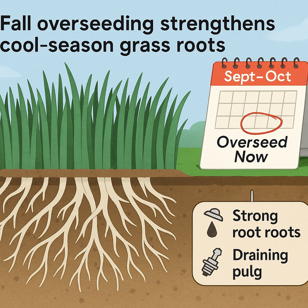 Why Fall Is the Best Time to Aerate and Overseed Your Lawn in BC π 2 Diagram showing how fall overseeding strengthens cool-season grass roots before BC winter.