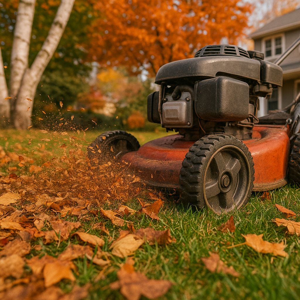 Comparison image of a thriving lawn and a damaged one due to wet leaves and BC’s rainy fall conditions.
