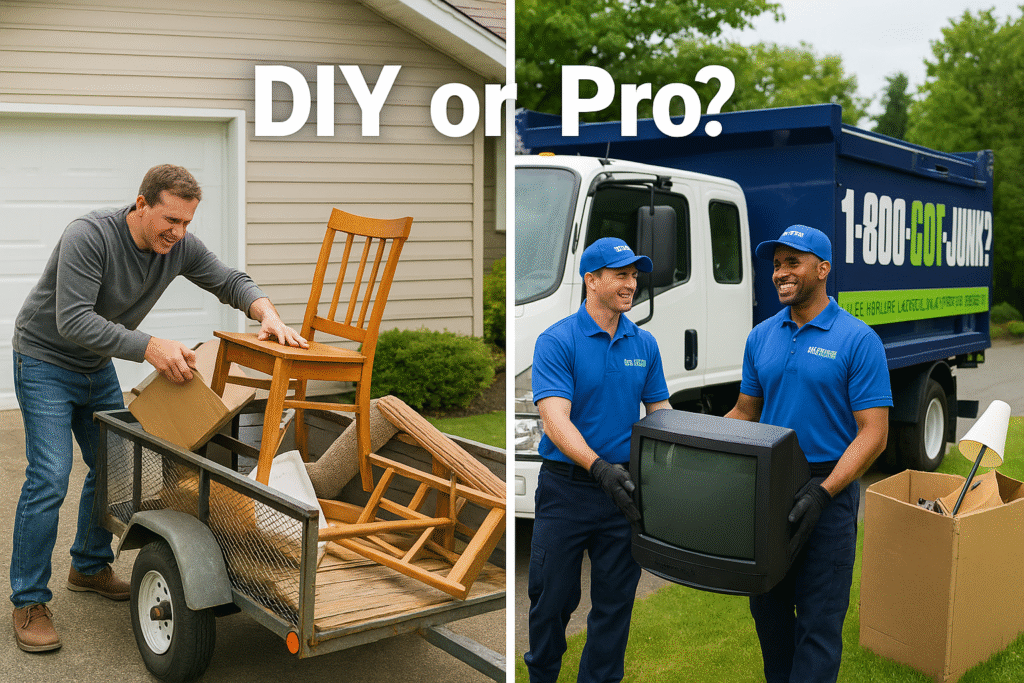 Comparison between DIY junk removal and professional service in Langford.
