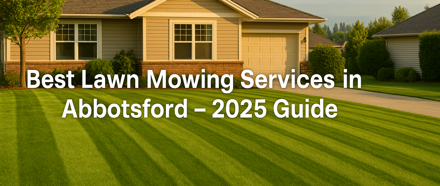 A perfectly mowed Abbotsford lawn with clear stripes and Mount Baker in the distance, symbolizing professional lawn care services