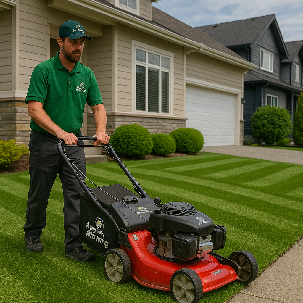 ๐ฑ Top 7 Lawn Mowing Services in Abbotsford, BC for 2025-2026: Your Ultimate Guide to Perfect Lawns 1 Jimโs Mowing employee creating clean striped patterns on a neat lawn in Abbotsford with professional tools.