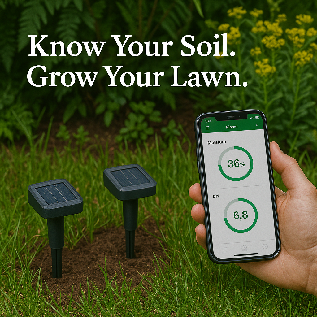 Smart soil sensors measuring moisture and pH levels in a BC lawn