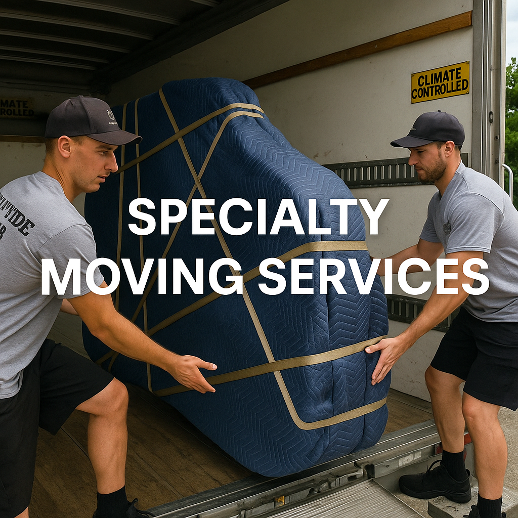 Movers carrying grand piano into a Promontory home with mountain scenery.