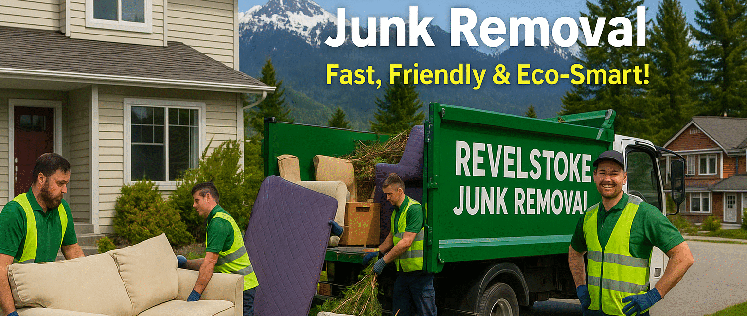 Workers loading household items into a truck outside a mountain-view Revelstoke home.