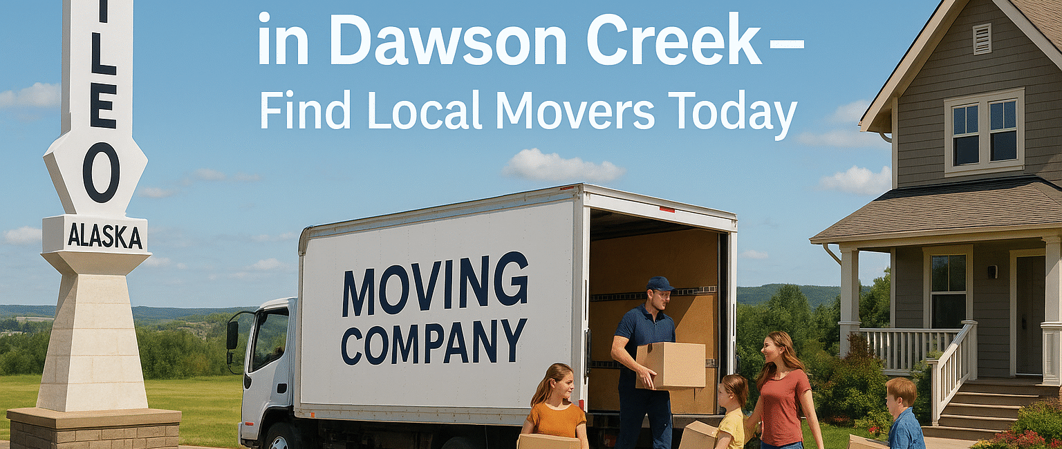 Family unloading moving boxes by the Mile Zero monument in Dawson Creek
