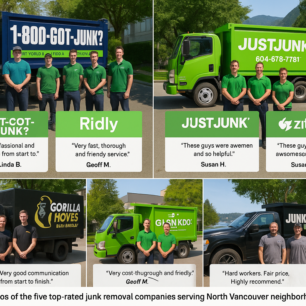 Photos of the five top rated junk removal companies serving North Vancouver neighborhoods