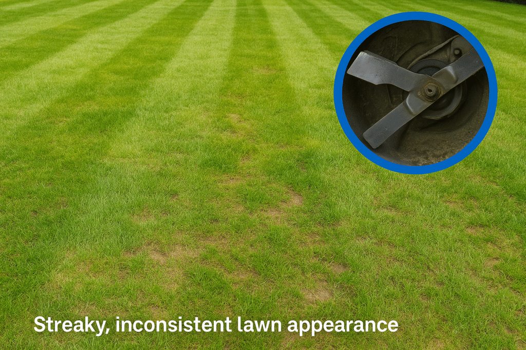 π¨ Overcut, Scalped, and Streaky: 3 Clear Signs Your Surrey Lawn Needs Professional Help 2 Streaky inconsistent lawn appearance from mowing issues and poor maintenance 1