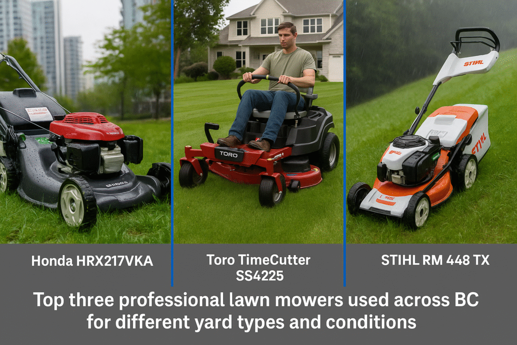 Top three professional lawn mowers used across BC for different yard types and conditions