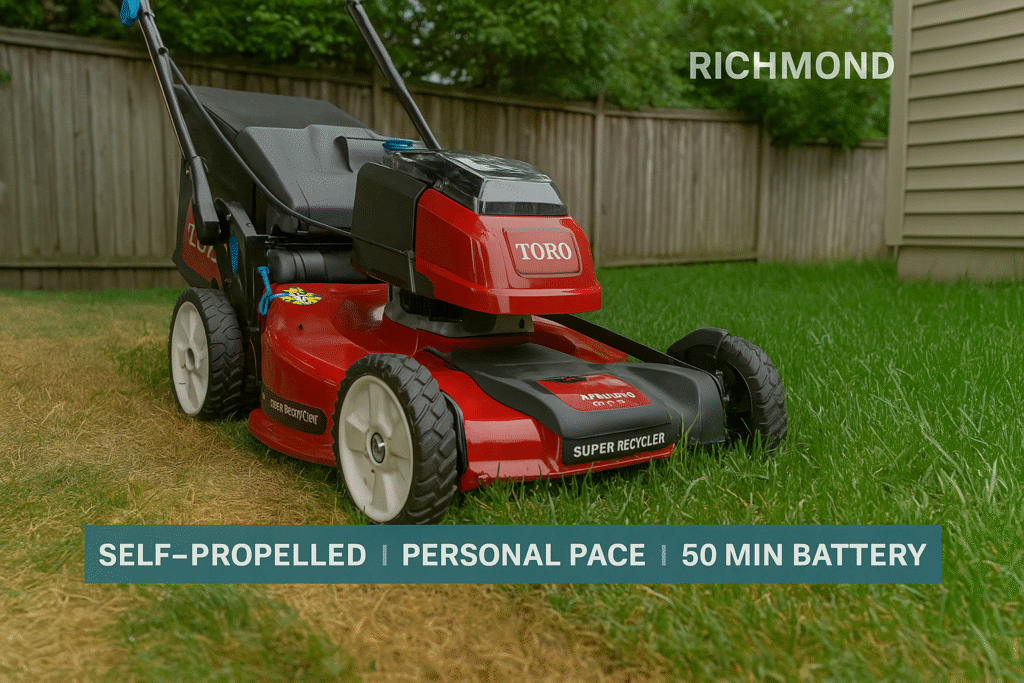 🏆 Top-Rated Lawn Mowers for 2025 in BC: Expert Reviews 2 Toro Super Recycler mower being used in a suburban BC backyard showcasing its premium design and performance features
